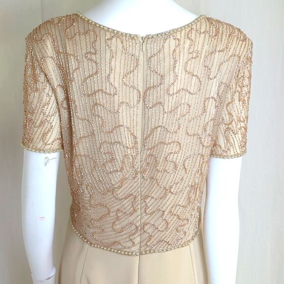 Montage Mon Cheri Tan  MOB Gown Beaded Bodice and Tan Straight Skirt Size 18 - Picture 5 of 7